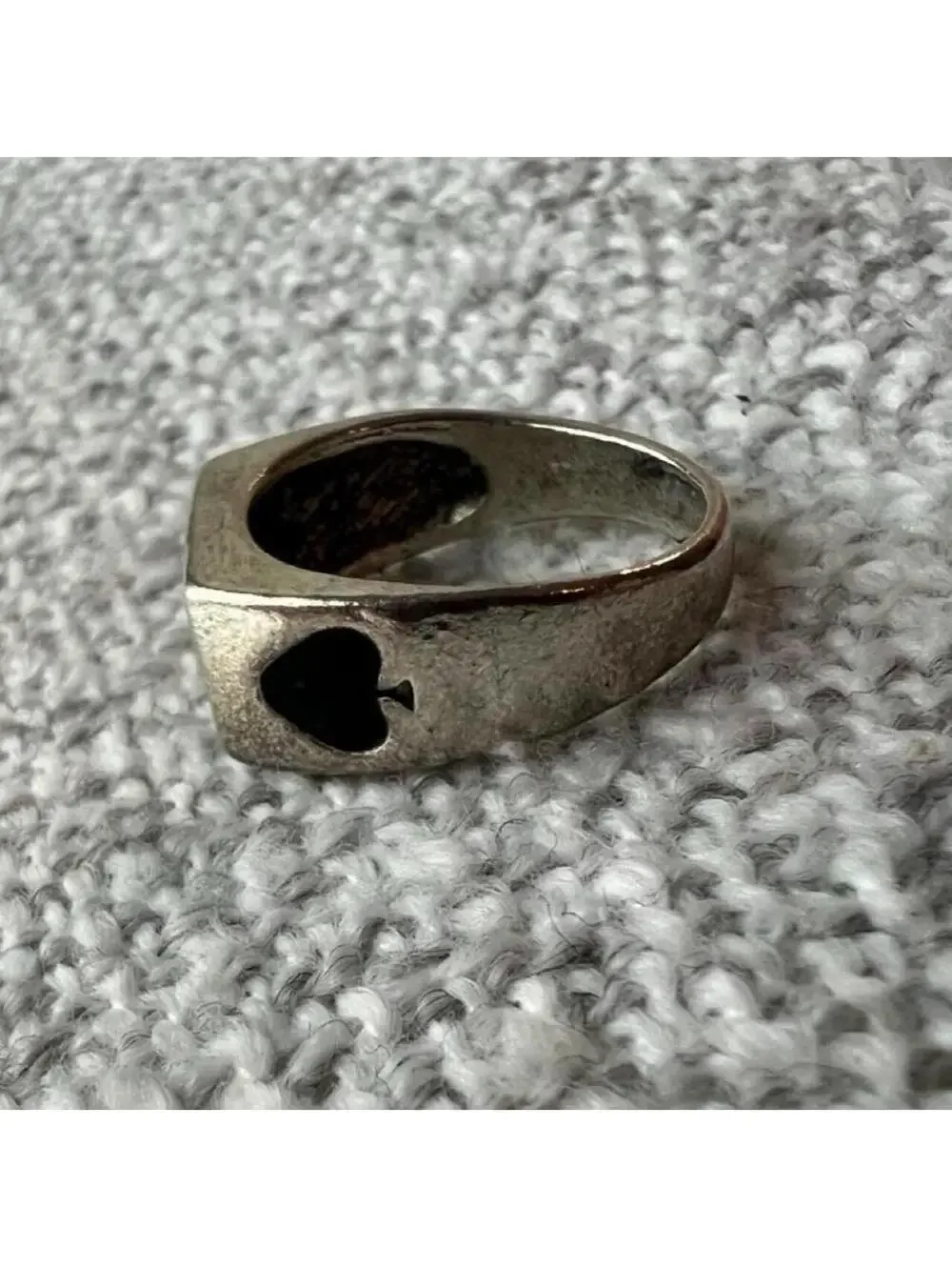Men's Silver Tone and Black Ace of Spade Ring